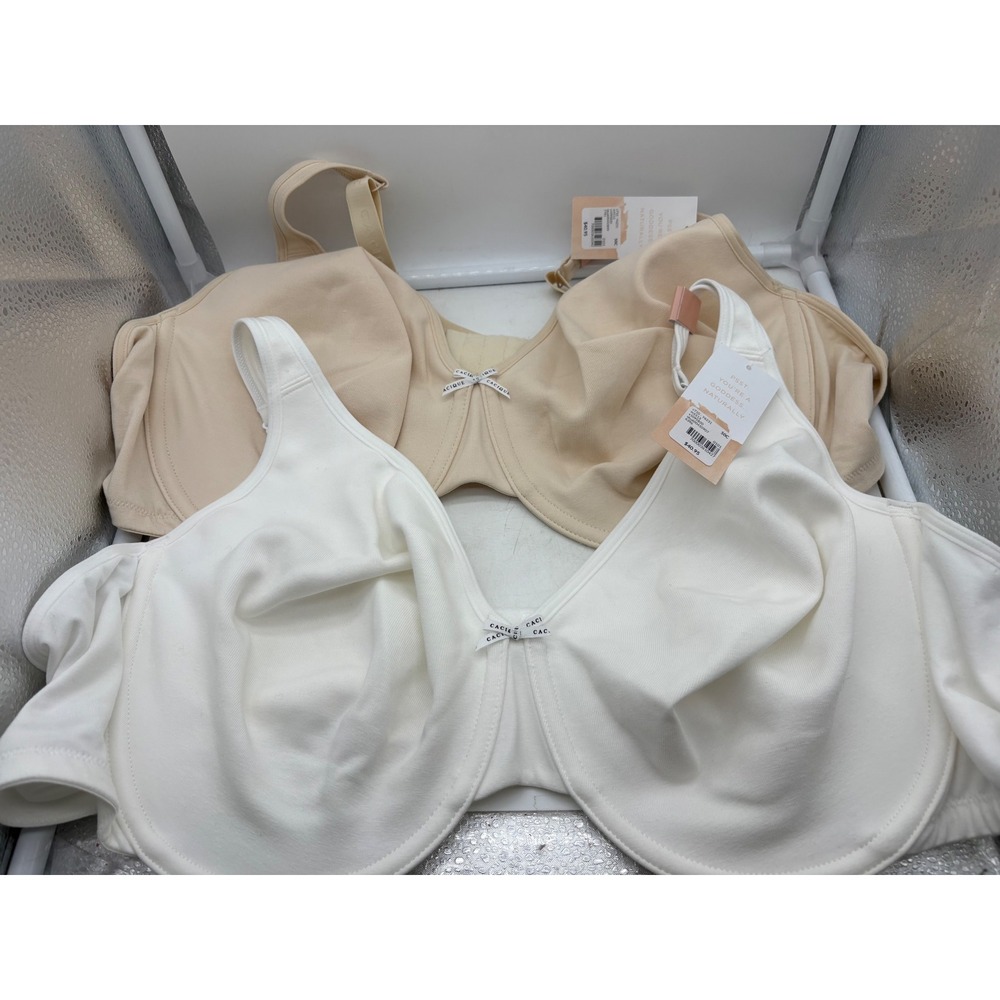 NWT Lane Bryant Cacique Unlined Full Coverage Underwire Bra 50C White Beige Set